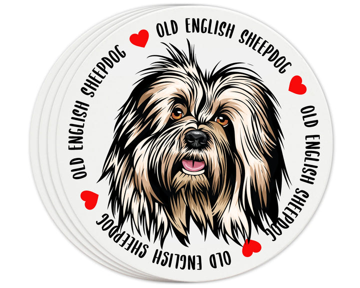 [Set of 4] 4 inch Round Premium Absorbent Ceramic Dog Lover Coasters - Old English Sheepdog - Christmas by Krebs Wholesale