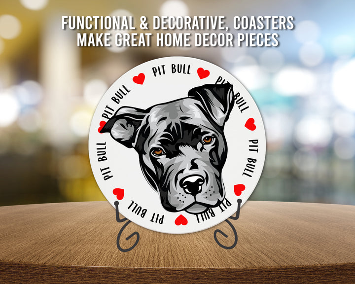 [Set of 4] 4" Premium Absorbent Ceramic Dog Lovers Round Coaster - Pit Bull