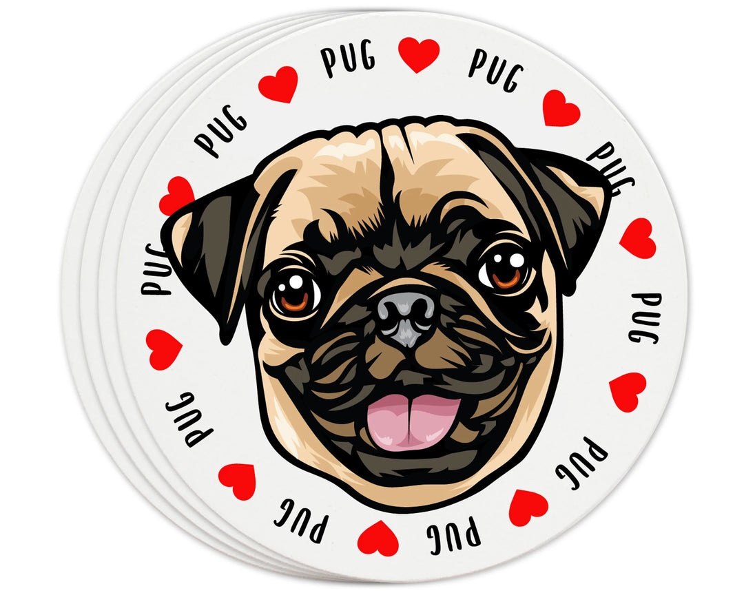 [Set of 4] 4 inch Round Premium Absorbent Ceramic Dog Lover Coasters - Pug - Christmas by Krebs Wholesale
