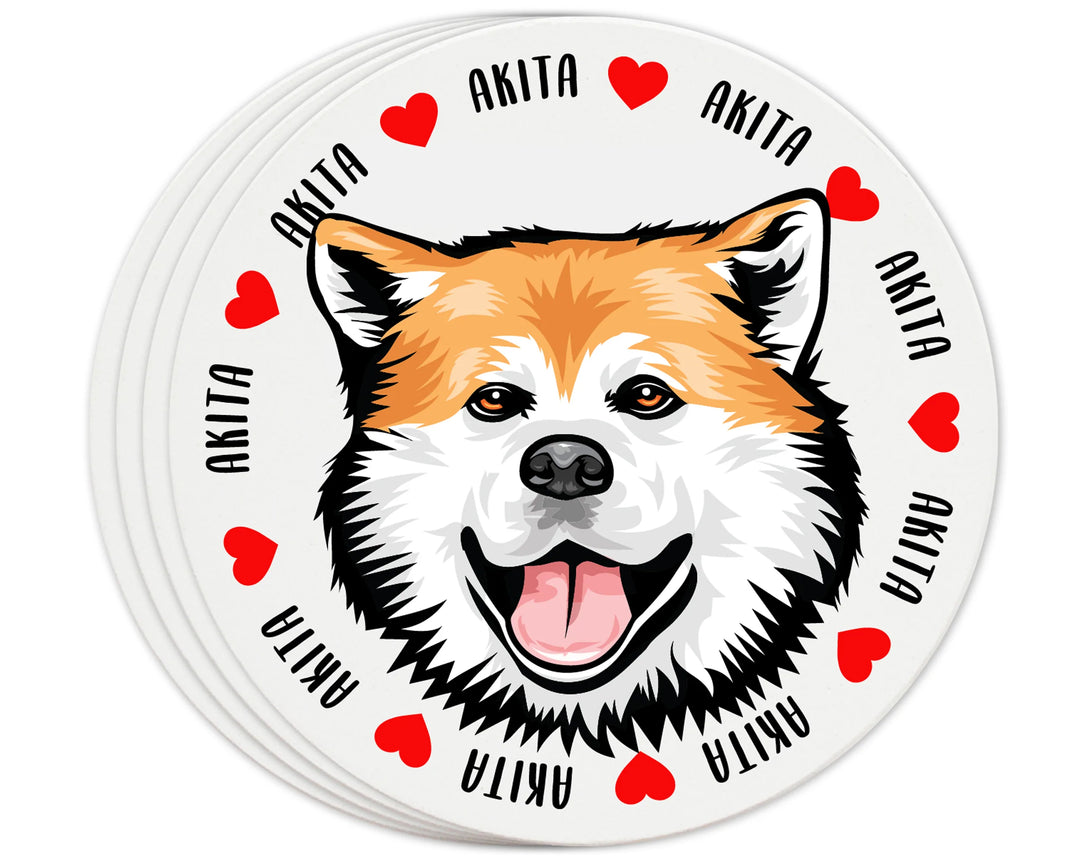 [Set of 4] 4 inch Round Premium Absorbent Ceramic Dog Lover Coasters - Akita - Christmas by Krebs Wholesale