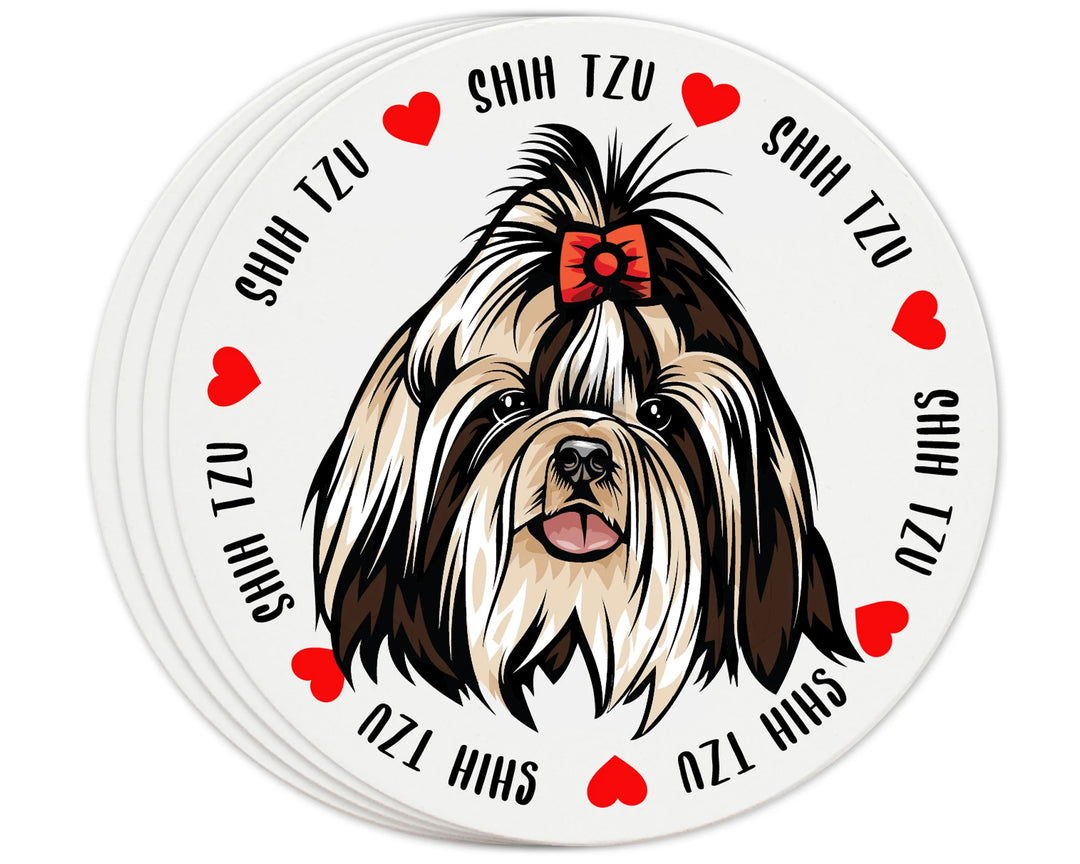 [Set of 4] 4 inch Round Premium Absorbent Ceramic Dog Lover Coasters - Shih Tzu - Christmas by Krebs Wholesale