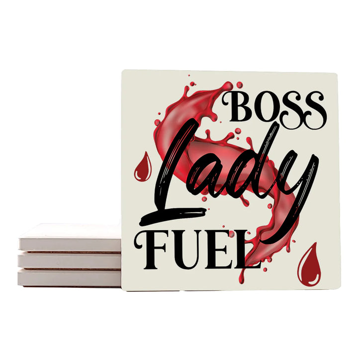 4" Square Ceramic Coaster Set Funny "I Love Wine" Collection - Lady Fuel, 4/Box, 2/Case, 8 Pieces. - Christmas by Krebs Wholesale