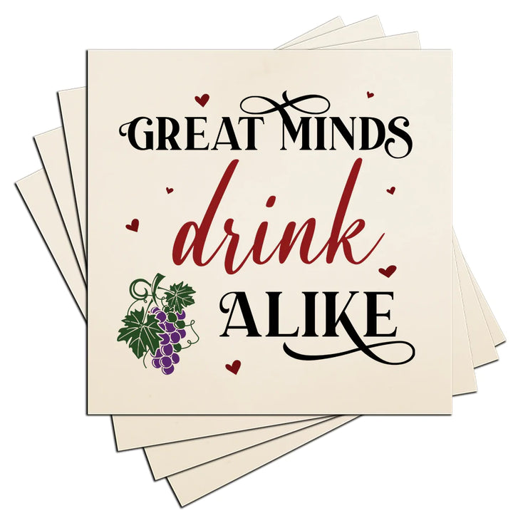 4" Square Ceramic Coaster Set Funny "I Love Wine" Collection - Drink Alike, 4/Box, 2/Case, 8 Pieces. - Christmas by Krebs Wholesale