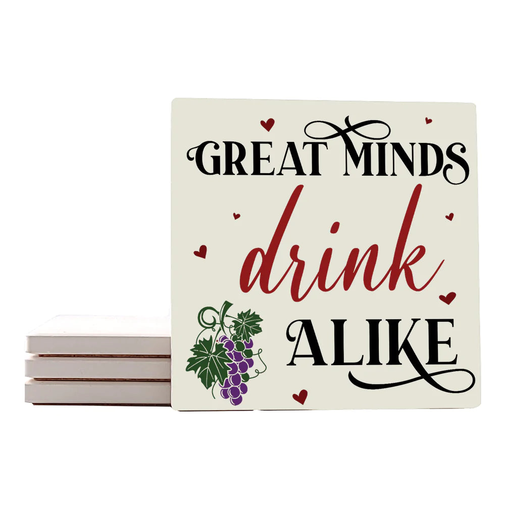 4" Square Ceramic Coaster Set Funny "I Love Wine" Collection - Drink Alike, 4/Box, 2/Case, 8 Pieces. - Christmas by Krebs Wholesale