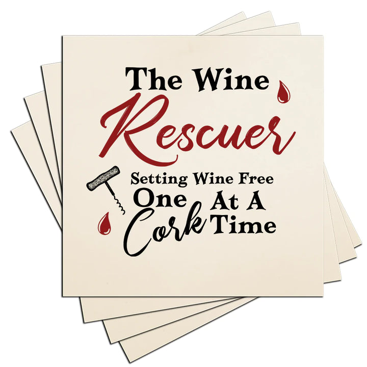 4" Square Ceramic Coaster Set Funny "I Love Wine" Collection - Wine Rescuer, 4/Box, 2/Case, 8 Pieces. - Christmas by Krebs Wholesale