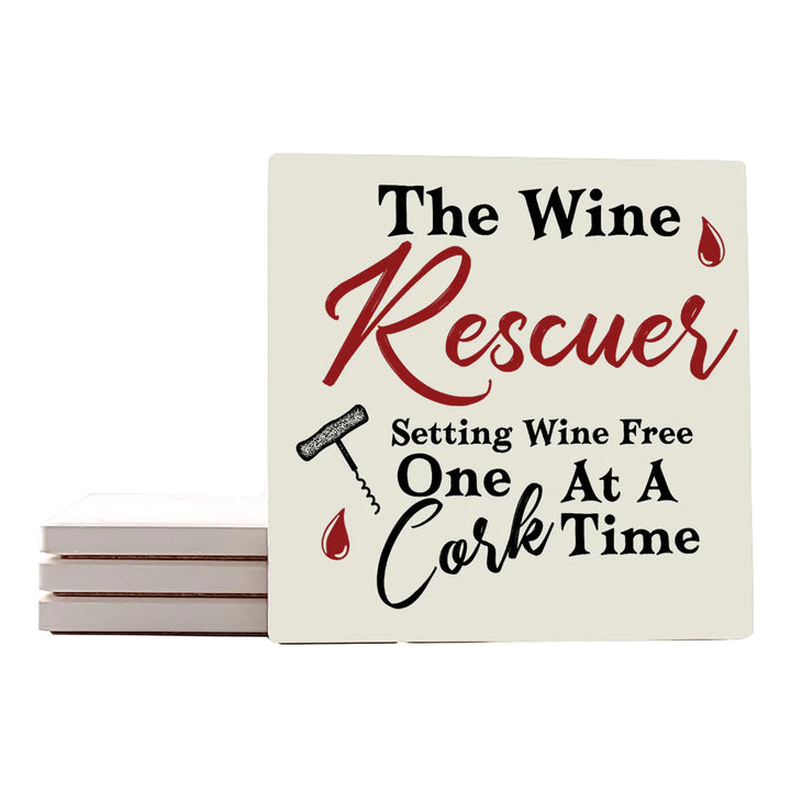 4" Square Ceramic Coaster Set Funny "I Love Wine" Collection - Wine Rescuer, 4/Box, 2/Case, 8 Pieces. - Christmas by Krebs Wholesale