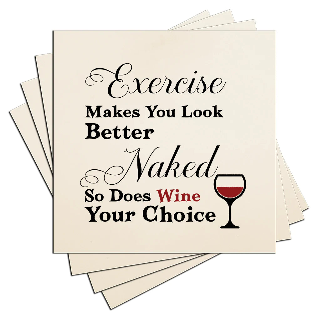 4" Square Ceramic Coaster Set Funny "I Love Wine" Collection - Exercise, 4/Box, 2/Case, 8 Pieces. - Christmas by Krebs Wholesale