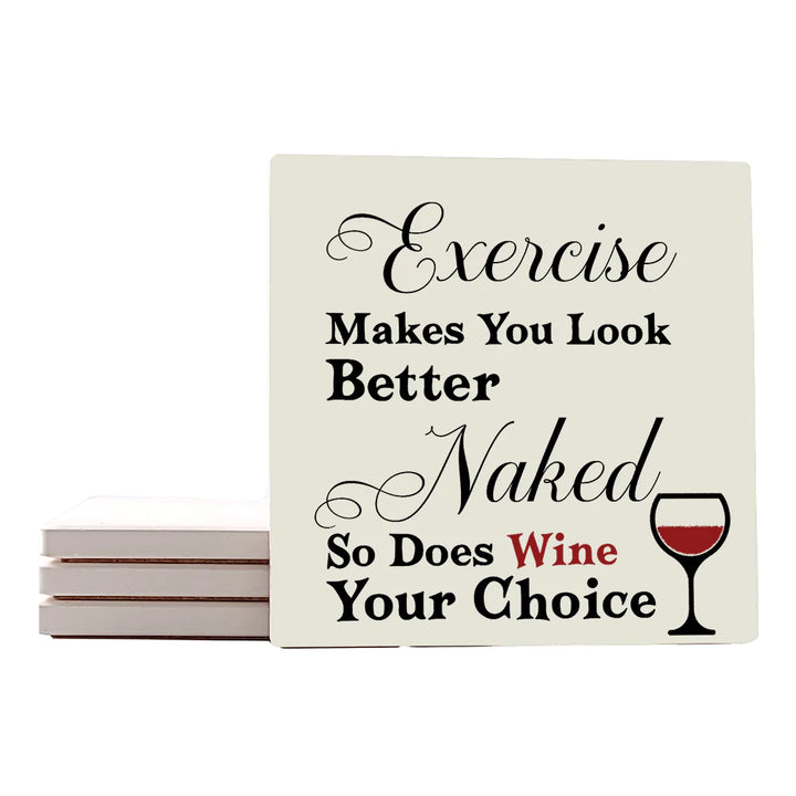 4" Square Ceramic Coaster Set Funny "I Love Wine" Collection - Exercise, 4/Box, 2/Case, 8 Pieces. - Christmas by Krebs Wholesale