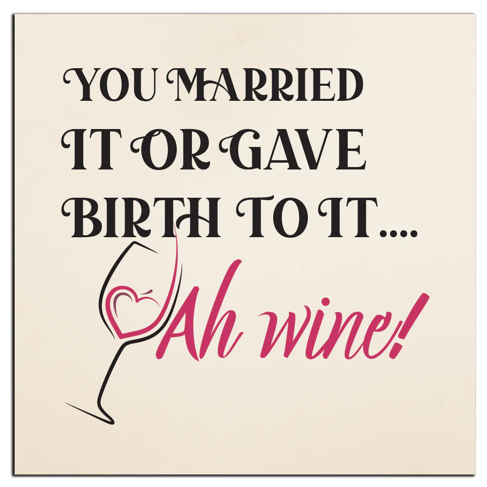 4" Square Ceramic Coaster Set Funny "I Love Wine" Collection - Ah Wine, 4/Box, 2/Case, 8 Pieces. - Christmas by Krebs Wholesale
