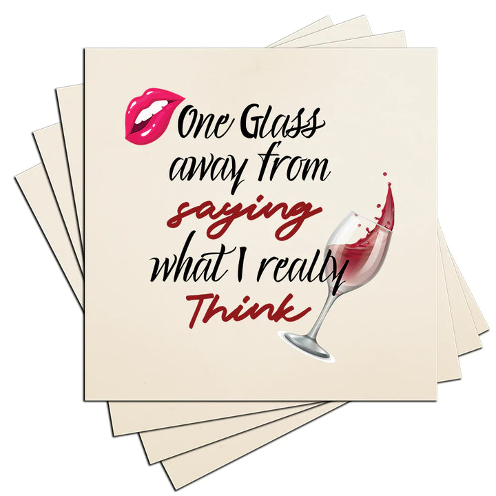 4" Square Ceramic Coaster Set Funny "I Love Wine" Collection - One Glass Away, 4/Box, 2/Case, 8 Pieces. - Christmas by Krebs Wholesale