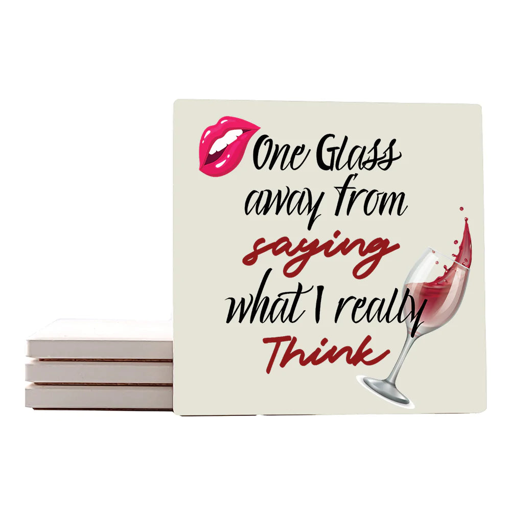 4" Square Ceramic Coaster Set Funny "I Love Wine" Collection - One Glass Away, 4/Box, 2/Case, 8 Pieces. - Christmas by Krebs Wholesale