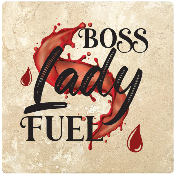 4" Square Travertine Coaster Set Funny "I Love Wine" Collection - Lady Fuel, 4/Box, 2/Case, 8 Pieces. - Christmas by Krebs Wholesale