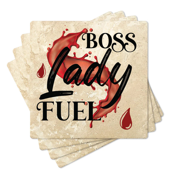 4" Square Travertine Coaster Set Funny "I Love Wine" Collection - Lady Fuel, 4/Box, 2/Case, 8 Pieces. - Christmas by Krebs Wholesale