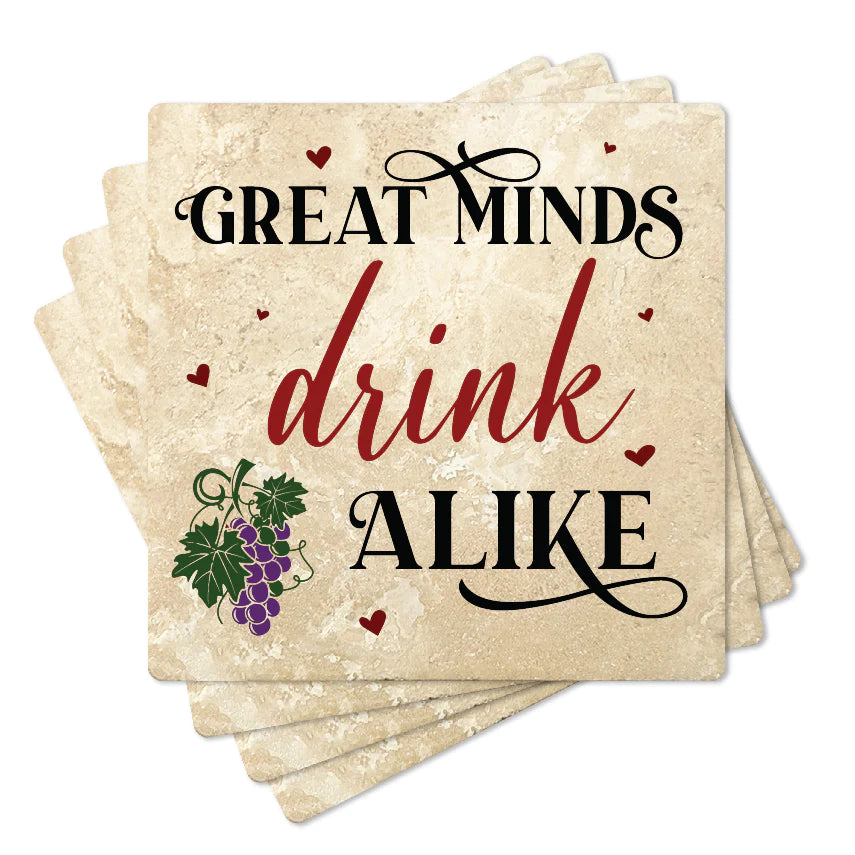 4" Square Travertine Coaster Set Funny "I Love Wine" Collection - Drink Alike, 4/Box, 2/Case, 8 Pieces. - Christmas by Krebs Wholesale