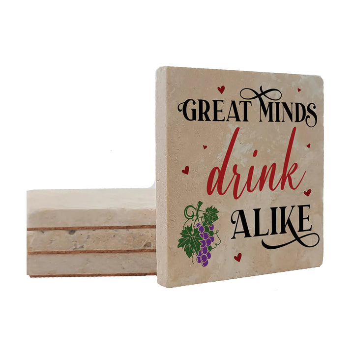 4" Square Travertine Coaster Set Funny "I Love Wine" Collection - Drink Alike, 4/Box, 2/Case, 8 Pieces. - Christmas by Krebs Wholesale