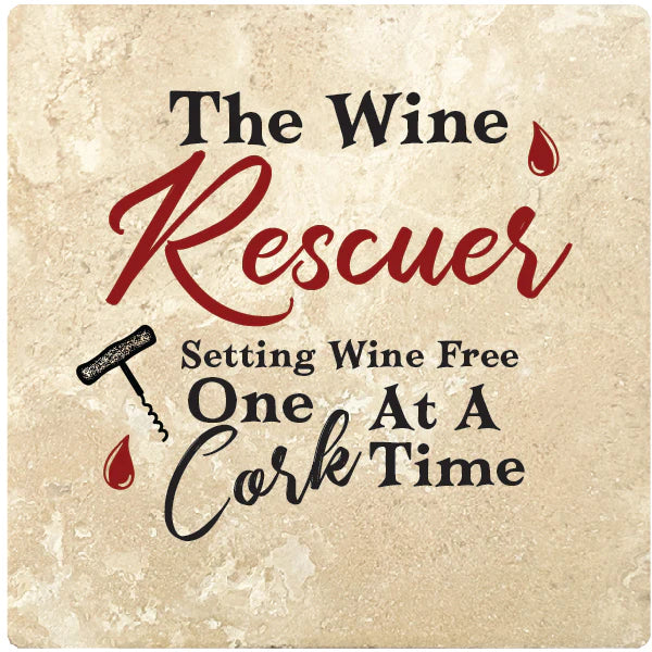 4" Square Travertine Coaster Set Funny "I Love Wine" Collection - Wine Rescuer, 4/Box, 2/Case, 8 Pieces. - Christmas by Krebs Wholesale