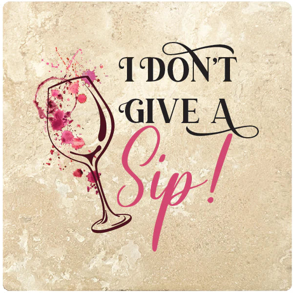 4" Square Travertine Coaster Set Funny "I Love Wine" Collection - Give a Sip, 4/Box, 2/Case, 8 Pieces. - Christmas by Krebs Wholesale
