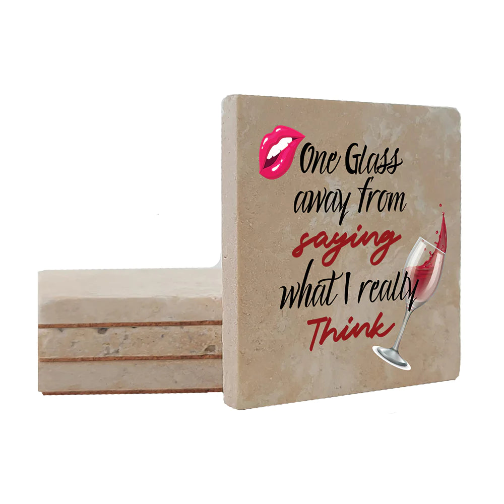 4" Square Travertine Coaster Set Funny "I Love Wine" Collection - I Really Think, 4/Box, 2/Case, 8 Pieces. - Christmas by Krebs Wholesale