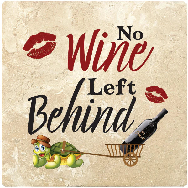 4" Square Travertine Coaster Set Funny "I Love Wine" Collection - Wine Behind, 4/Box, 2/Case, 8 Pieces. - Christmas by Krebs Wholesale