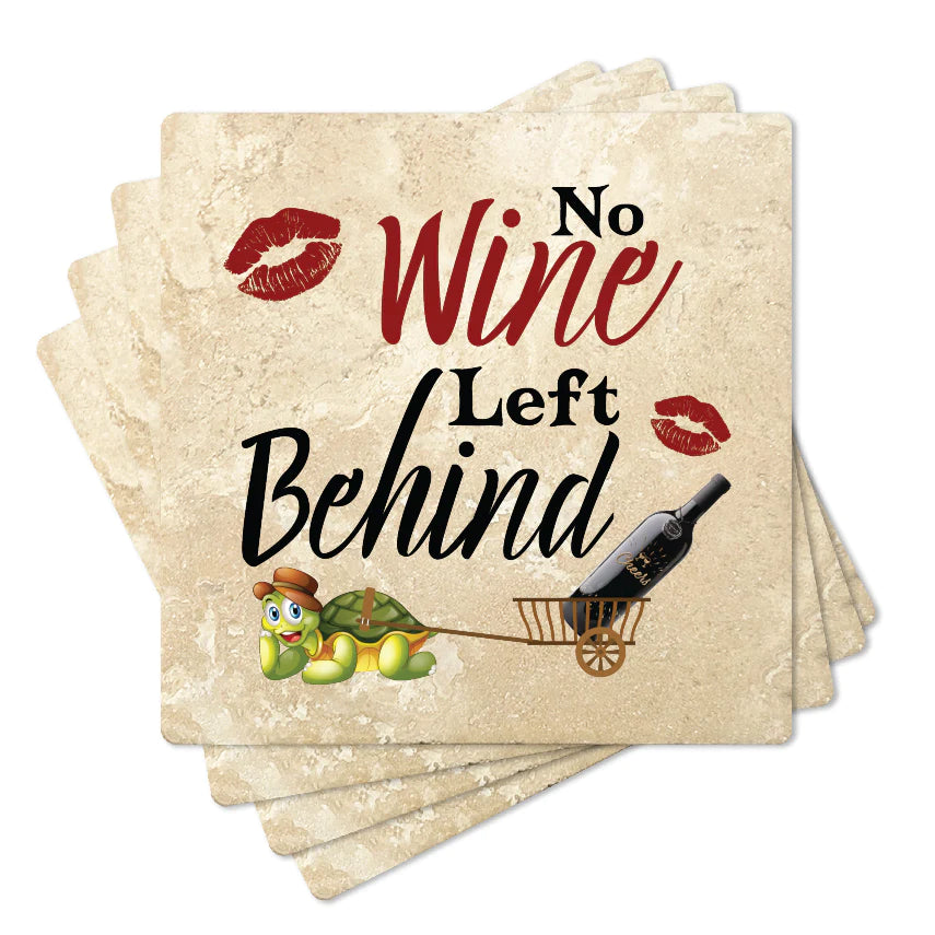 4" Square Travertine Coaster Set Funny "I Love Wine" Collection - Wine Behind, 4/Box, 2/Case, 8 Pieces. - Christmas by Krebs Wholesale