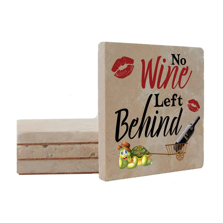 4" Square Travertine Coaster Set Funny "I Love Wine" Collection - Wine Behind, 4/Box, 2/Case, 8 Pieces. - Christmas by Krebs Wholesale