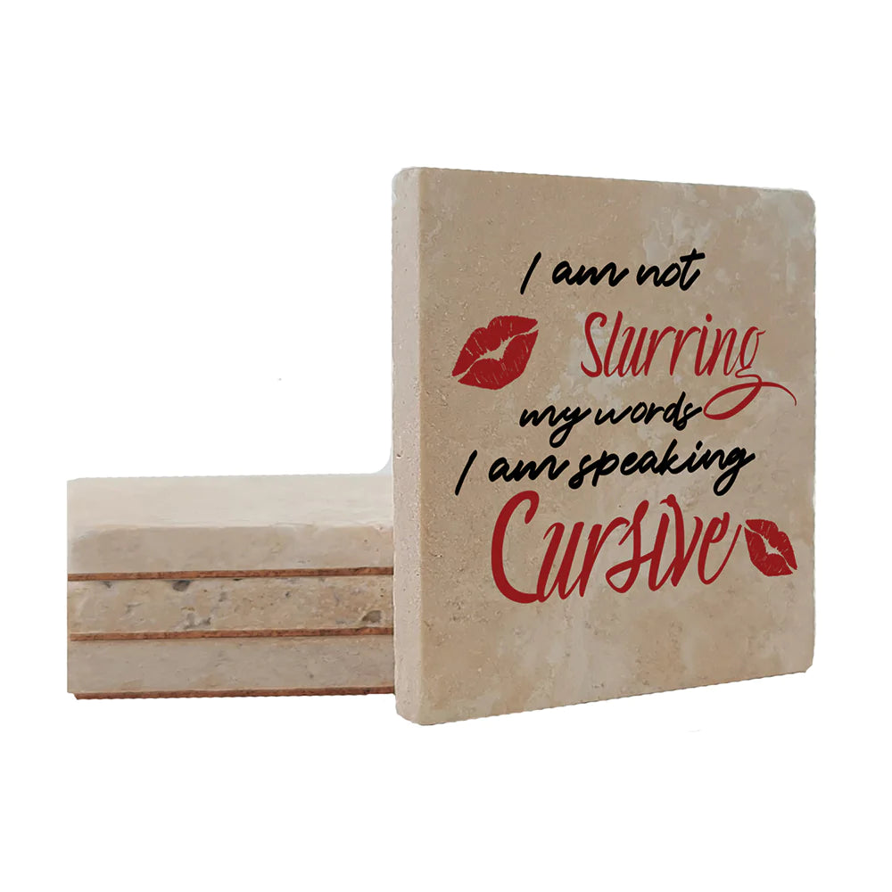 4" Square Travertine Coaster Set Funny "I Love Wine" Collection - Speaking Cursive, 4/Box, 2/Case, 8 Pieces. - Christmas by Krebs Wholesale