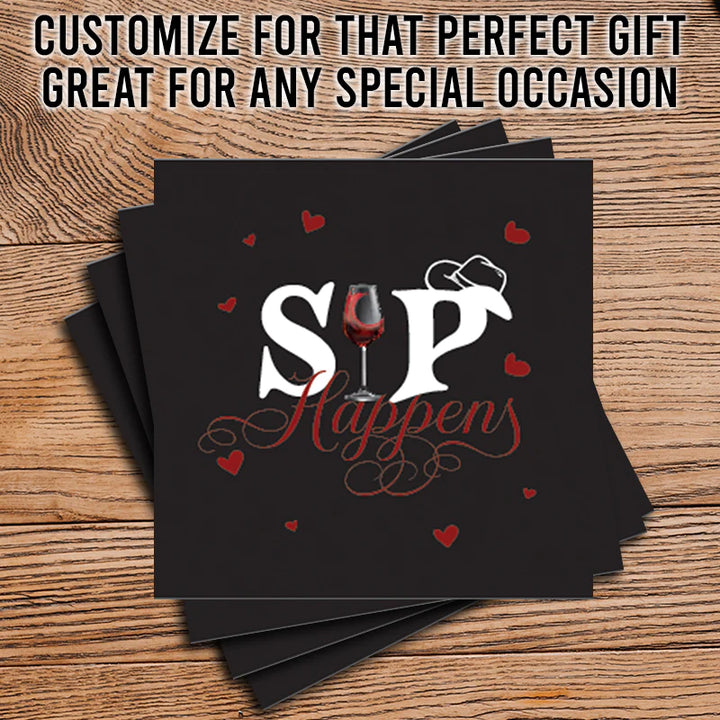 4" Square Ceramic Coaster Set Funny "I Love Wine" Collection - Sip Happens, 4/Box, 2/Case, 8 Pieces. - Christmas by Krebs Wholesale
