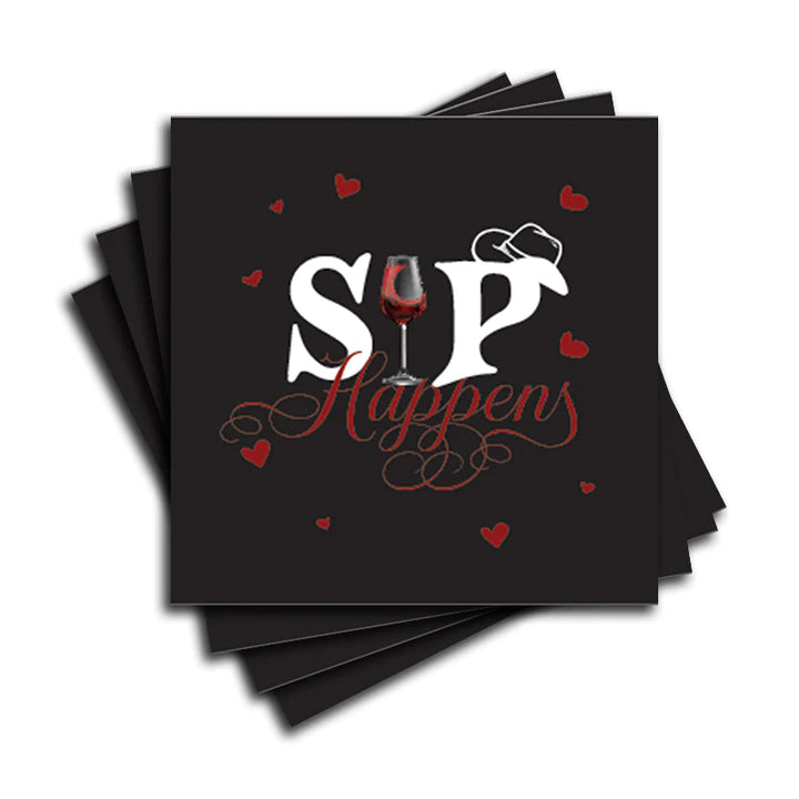 4" Square Ceramic Coaster Set Funny "I Love Wine" Collection - Sip Happens, 4/Box, 2/Case, 8 Pieces. - Christmas by Krebs Wholesale