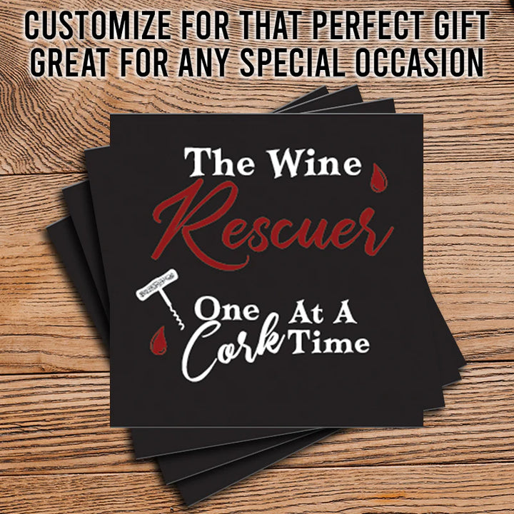 4" Square Ceramic Coaster Set Funny "I Love Wine" Collection - Wine Rescuer, 4/Box, 2/Case, 8 Pieces. - Christmas by Krebs Wholesale