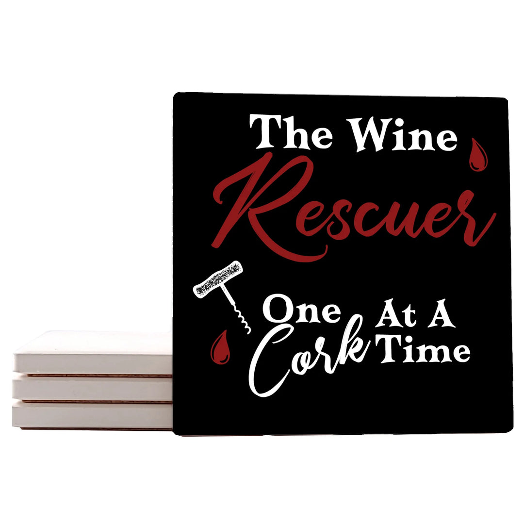 4" Square Ceramic Coaster Set Funny "I Love Wine" Collection - Wine Rescuer, 4/Box, 2/Case, 8 Pieces. - Christmas by Krebs Wholesale