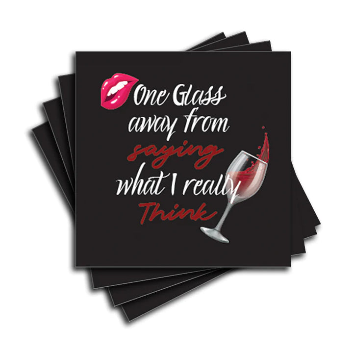 4" Square Ceramic Coaster Set Funny "I Love Wine" Collection - What I Really Think, 4/Box, 2/Case, 8 Pieces. - Christmas by Krebs Wholesale