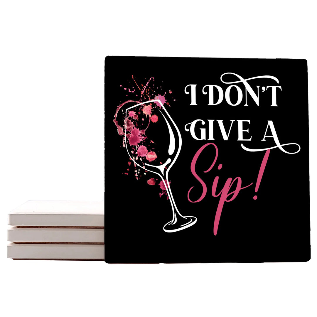 4" Square Ceramic Coaster Set Funny "I Love Wine" Collection - Give a Sip, 4/Box, 2/Case, 8 Pieces. - Christmas by Krebs Wholesale