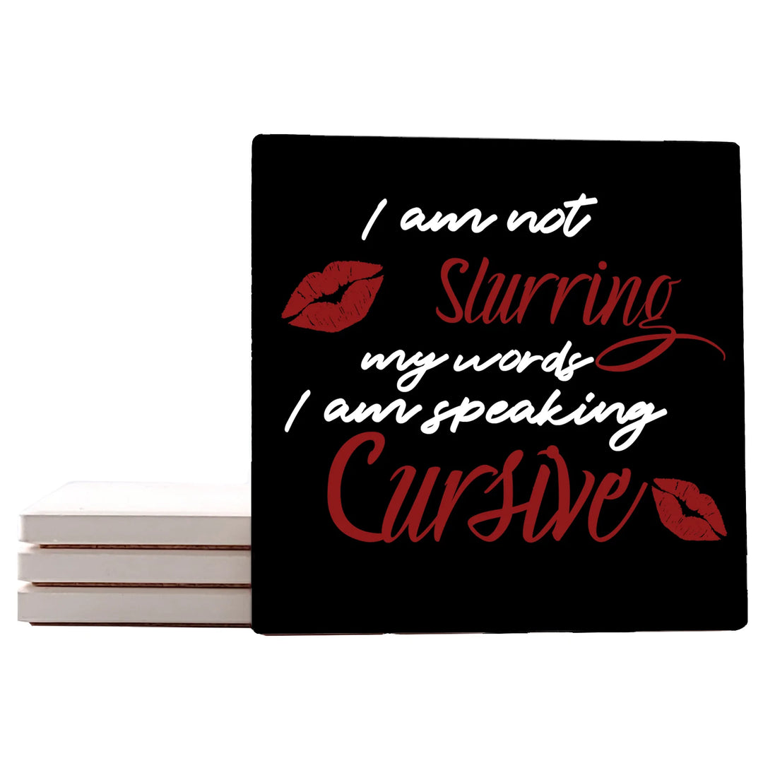 4" Square Ceramic Coaster Set Funny "I Love Wine" Collection - Speaking Cursive, 4/Box, 2/Case, 8 Pieces. - Christmas by Krebs Wholesale