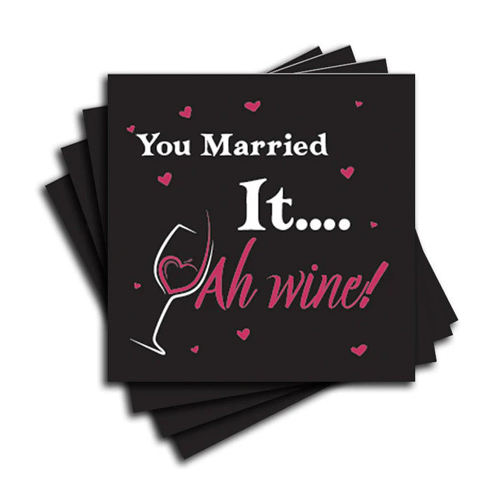 4" Square Ceramic Coaster Set Funny "I Love Wine" Collection - Ah Wine, 4/Box, 2/Case, 8 Pieces. - Christmas by Krebs Wholesale