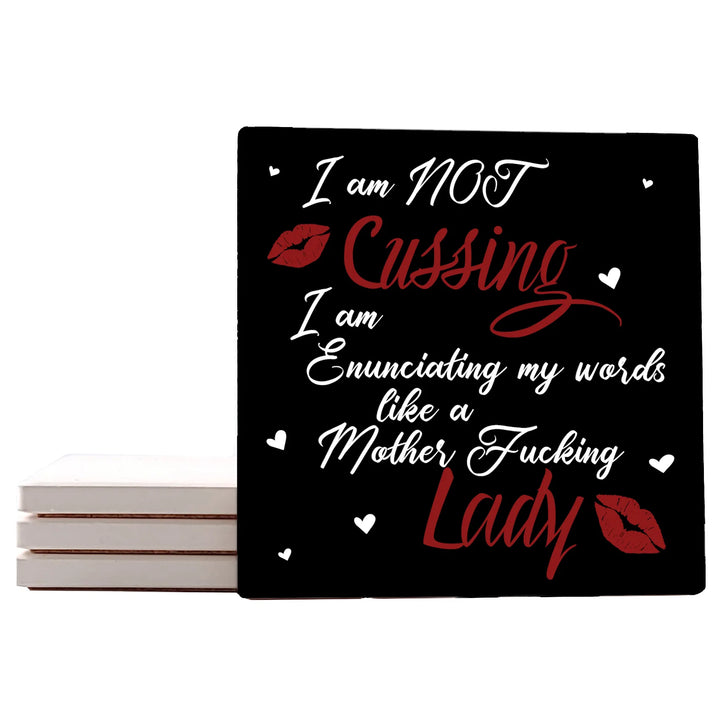 4" Square Ceramic Coaster Set Funny "I Love Wine" Collection - Not Cussing, 4/Box, 2/Case, 8 Pieces. - Christmas by Krebs Wholesale