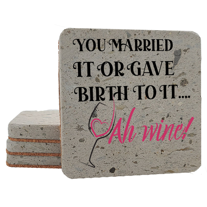 4" "Hilarious Wine Coasters" Terrazo Coasters, Set of 4 Pieces