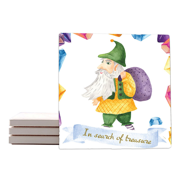 [Set of 4] 4" Premium Absorbent Ceramic Square Coaster Set | "Gnomes" Collection Coasters| Set of 4