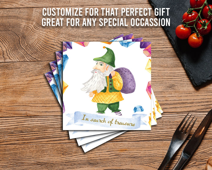 [Set of 4] 4" Premium Absorbent Ceramic Square Coaster Set | "Gnomes" Collection Coasters| Set of 4