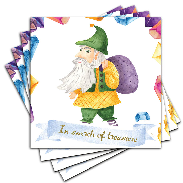 [Set of 4] 4" Premium Absorbent Ceramic Square Coaster Set | "Gnomes" Collection Coasters| Set of 4