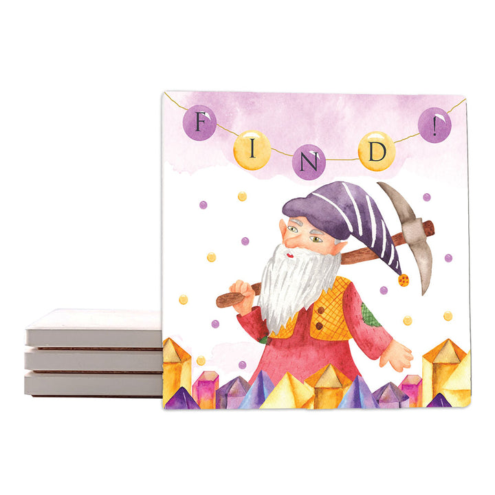 [Set of 4] 4" Premium Absorbent Ceramic Square Coaster Set | "Gnomes" Collection Coasters| Set of 4
