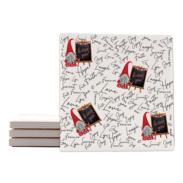 [Set of 4] 4" Premium Absorbent Ceramic Square Coaster Set | "Gnomes" Collection Coasters| Set of 4