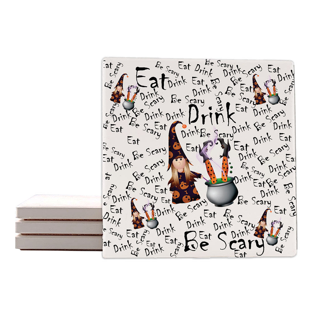 [Set of 4] 4" Premium Absorbent Ceramic Square Coaster Set | "Gnomes" Collection Coasters| Set of 4