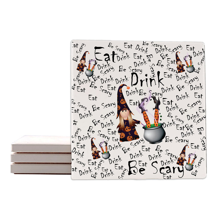 [Set of 4] 4" Premium Absorbent Ceramic Square Coaster Set | "Gnomes" Collection Coasters| Set of 4