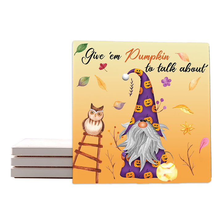 [Set of 4] 4" Premium Absorbent Ceramic Square Coaster Set | "Gnomes" Collection Coasters| Set of 4