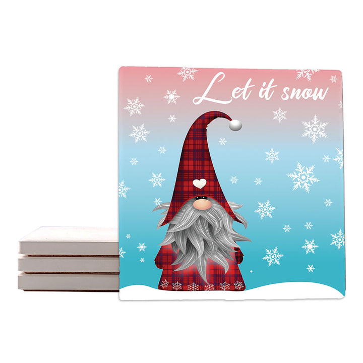 [Set of 4] 4" Premium Absorbent Ceramic Square Coaster Set | "Gnomes" Collection Coasters| Set of 4