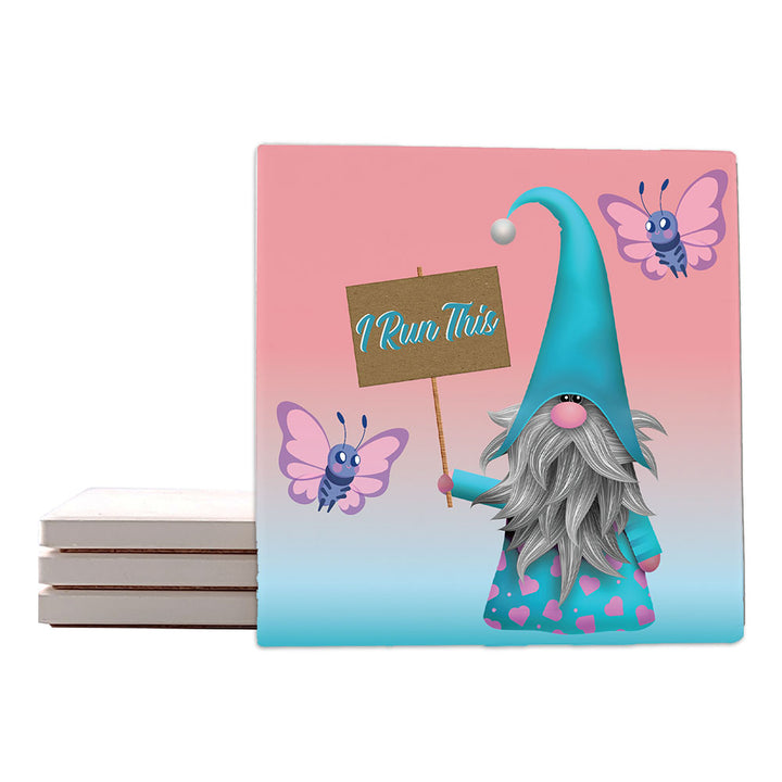 [Set of 4] 4" Premium Absorbent Ceramic Square Coaster Set | "Gnomes" Collection Coasters| Set of 4