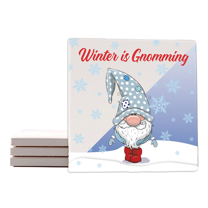 [Set of 4] 4" Premium Absorbent Ceramic Square Coaster Set | "Gnomes" Collection Coasters| Set of 4