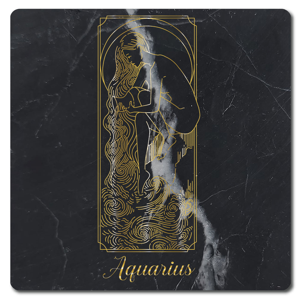 Krebs Bar Coaster Set of 4-4" Black Marble Stone |  Zodiac Tarot | Birthday Gift