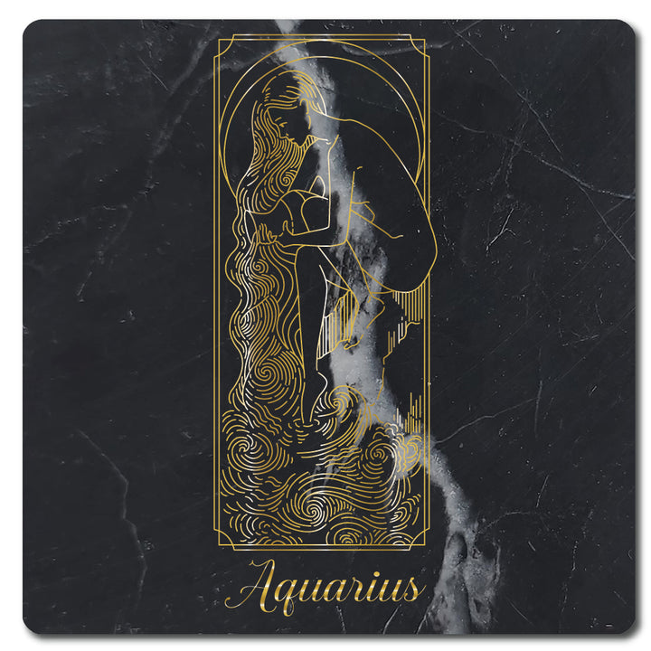 Krebs Bar Coaster Set of 4-4" Black Marble Stone |  Zodiac Tarot | Birthday Gift