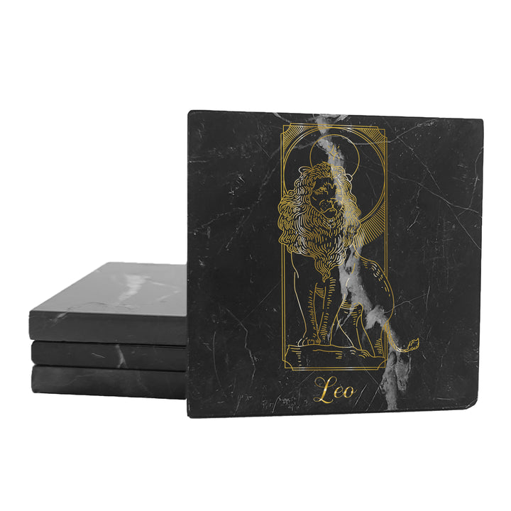 Krebs Bar Coaster Set of 4-4" Black Marble Stone |  Zodiac Tarot | Birthday Gift